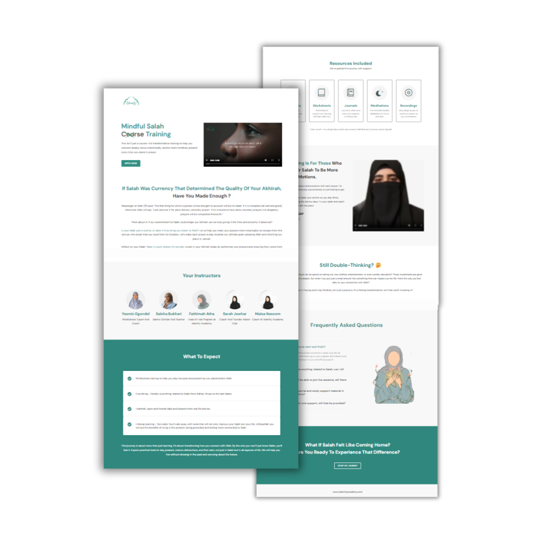 Landing Page Developed for Islamify Academy for launching their Mindful Salah Training Program